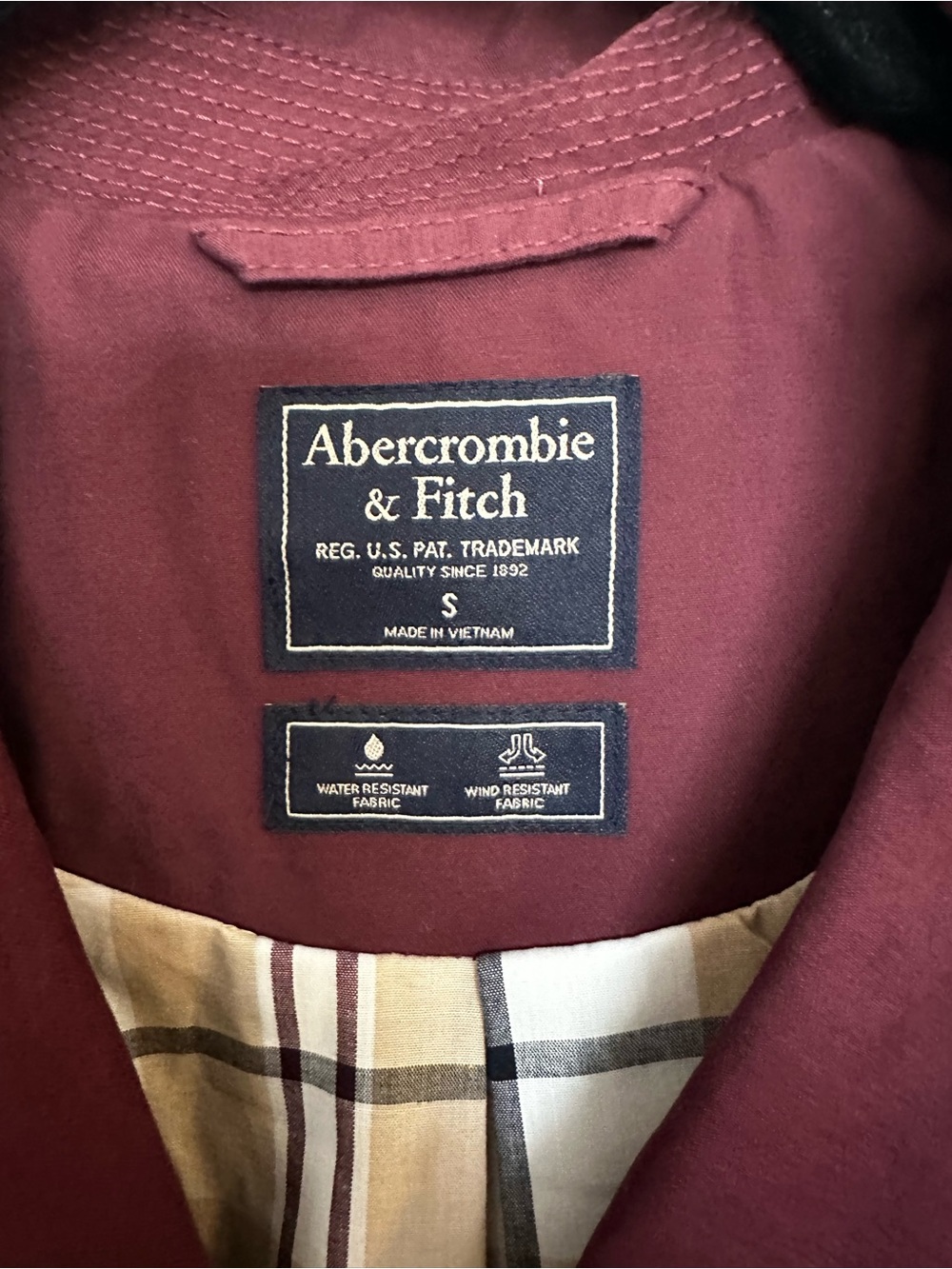 Abercrombie & Fitch Burgundy Double-Breasted Trench Coat Size Small - Picture 4 of 12